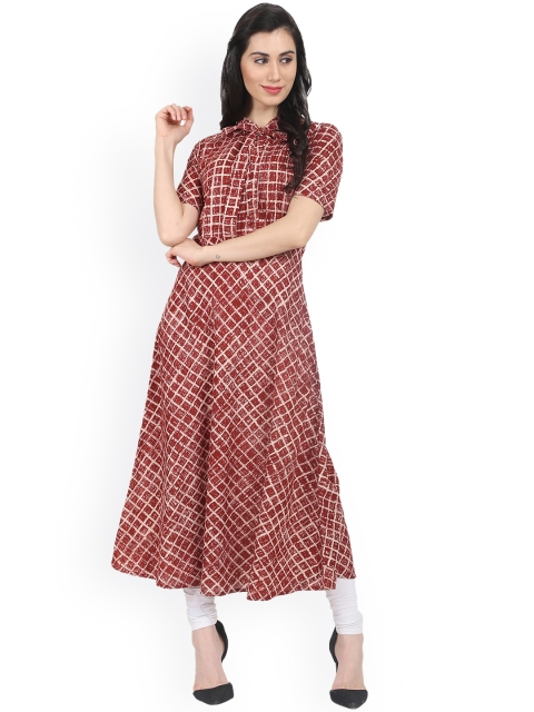 

Nayo Women Red & Off-White Checked A-Line Kurta