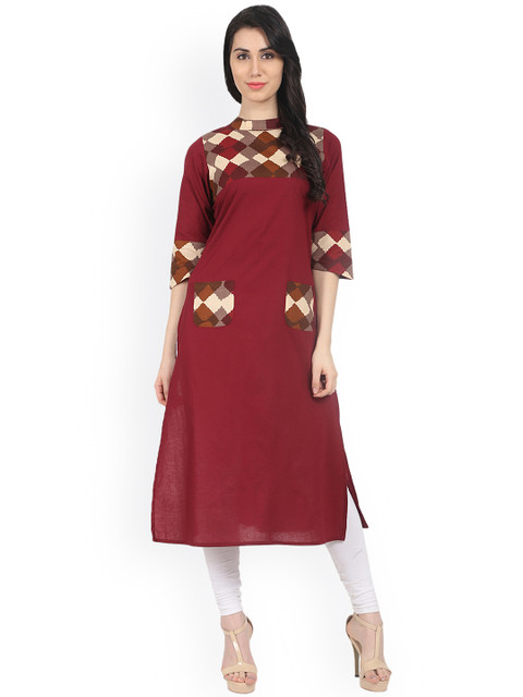 

Nayo Women Maroon Printed Straight Kurta