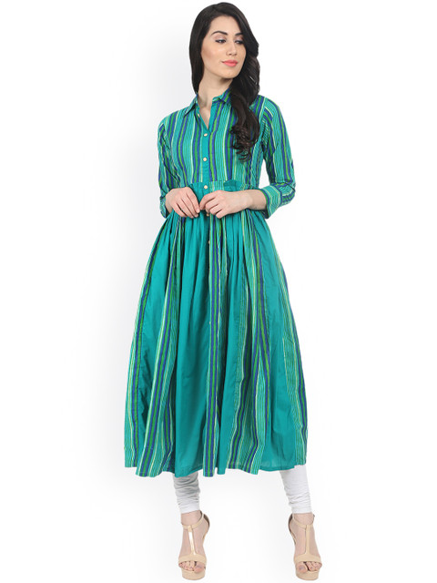 

Nayo Women Green Striped Anarkali Kurta