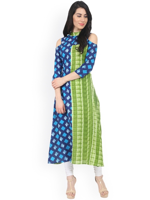 

Nayo Women Green Printed A-Line Kurta