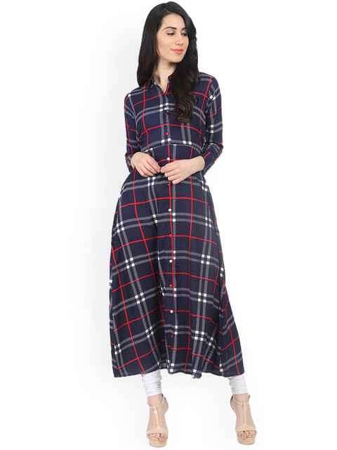 

Nayo Women Blue Printed A-Line Kurta