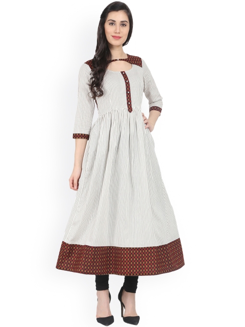 

Nayo Women Off-White & Black Striped Anarkali Kurta