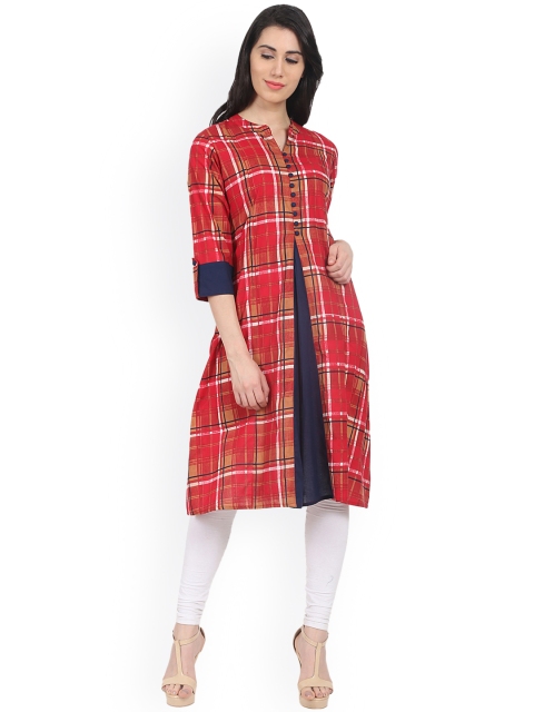 

Nayo Women Red & Orange Checked A-Line Kurta
