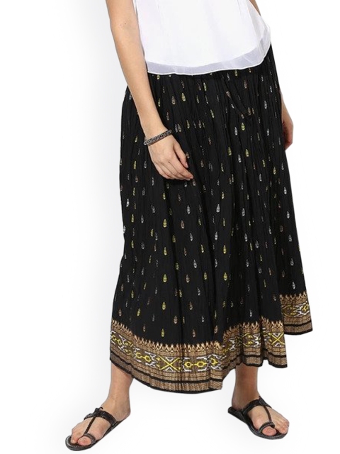 

Sangria Black & Beige Printed Flared Maxi Skirt