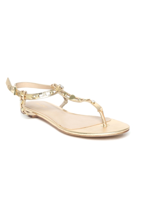 

ALDO Women Gold-Toned Embellished T-Strap Flats