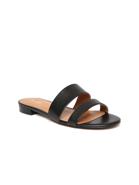 

ALDO Women Black Solid Leather Open Toe Flats