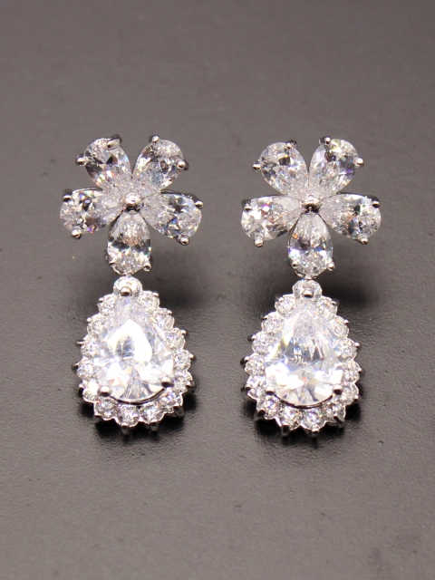 

Amavi Silver-Toned & White Contemporary Drop Earrings