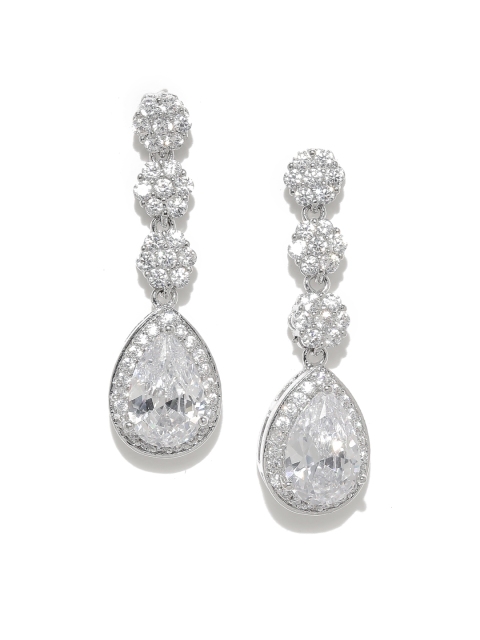 

Amavi Silver-Toned Teardrop Shaped Drop Earrings