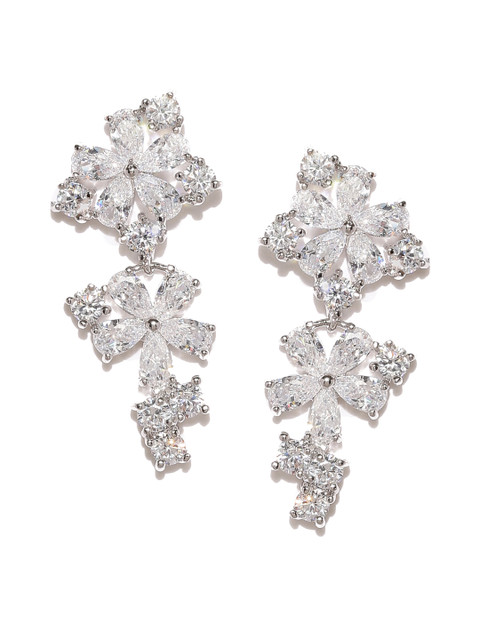

Amavi Silver-Toned & White Floral Drop Earrings