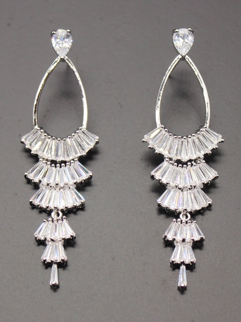 

Amavi Silver-Toned & White Contemporary Drop Earrings