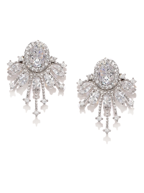 

Amavi Silver-Toned & White Contemporary Drop Earrings