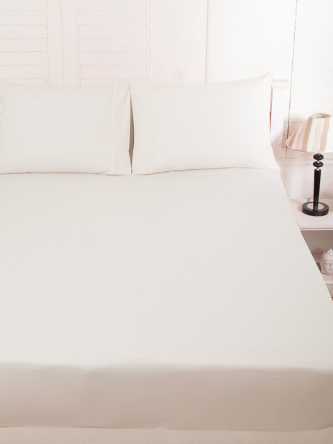 

MASPAR Off-White Solid Flat 200 TC Cotton 1 Queen Bedsheet with 2 Pillow Covers