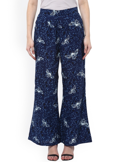 

Avaana Women Blue & White Printed Straight Palazzos