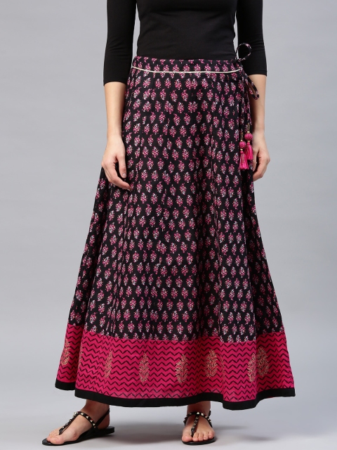 

Rain & Rainbow Black & Magenta Printed A-Line Maxi Skirt