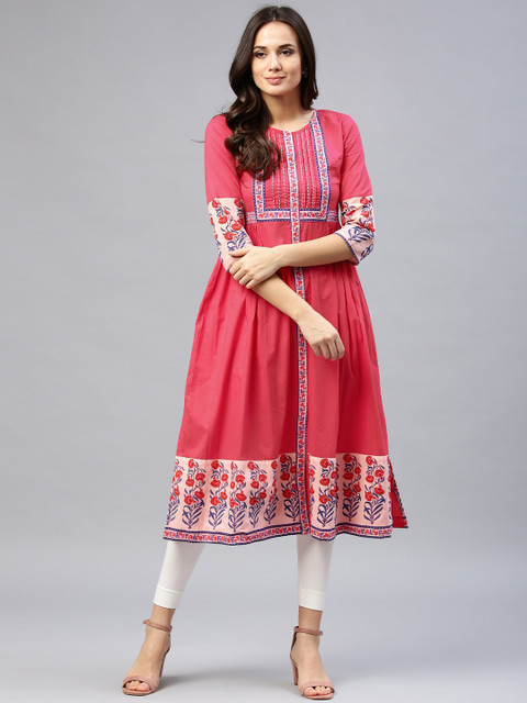 

Rain & Rainbow Women Pink Printed A-Line Kurta