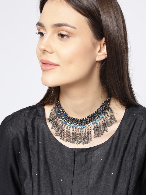 

Infuzze Oxidised Silver-Toned & Blue Metal Choker Necklace