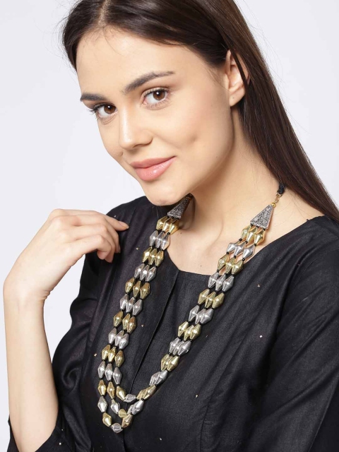 

Infuzze Gold-Toned & Silver-Toned Layered Tribal Necklace