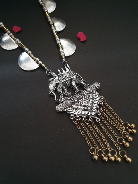

Infuzze Oxidised Silver & Gold-Toned Textured Tribal Necklace