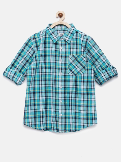 

YK Boys Green Checked Casual Shirt