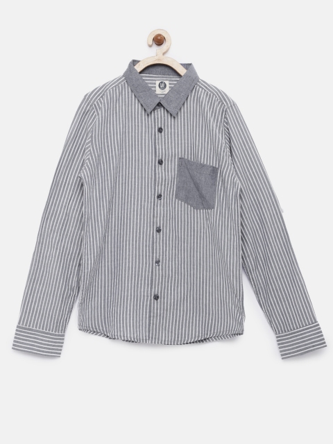 

YK Boys Grey & White Striped Casual Shirt