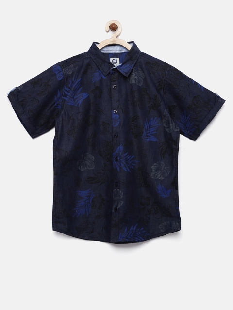 

YK Boys Navy Blue Regular Fit Printed Casual Shirt