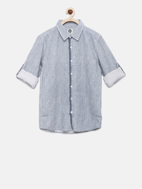

YK Boys Blue & White Striped Casual Shirt