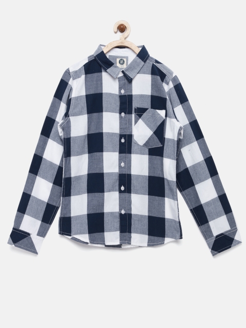 

YK Boys Navy Blue & White Checked Casual Shirt