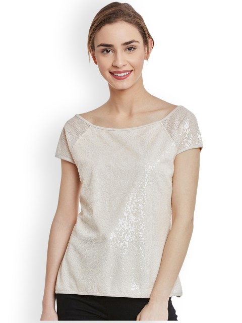

Latin Quarters Women Off-White Embellished Regular Top