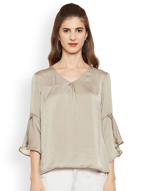 

Latin Quarters Women Taupe Solid A-Line Top