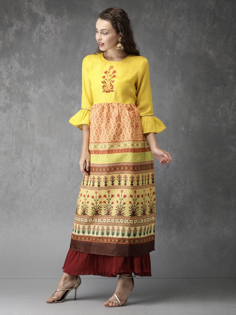 

Anouk Women Mustard Yellow Printed A-Line Kurta