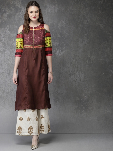 

Anouk Women Brown Yoke Design A-Line Kurta