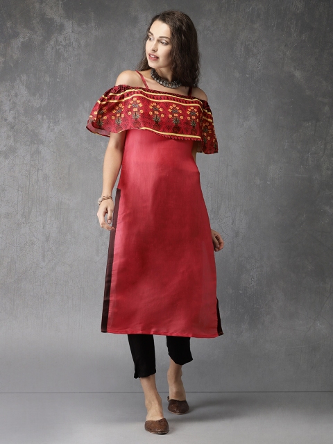 

Anouk Women Coral Red Solid Straight Kurta