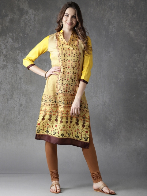 

Anouk Women Yellow Printed Straight Kurta