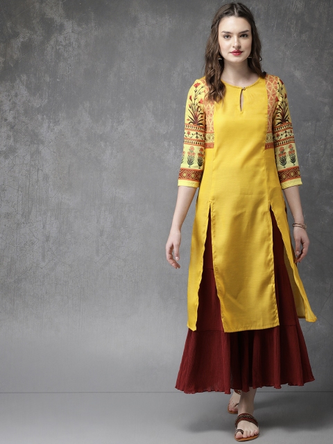 

Anouk Women Mustard Yellow Printed Straight Kurta