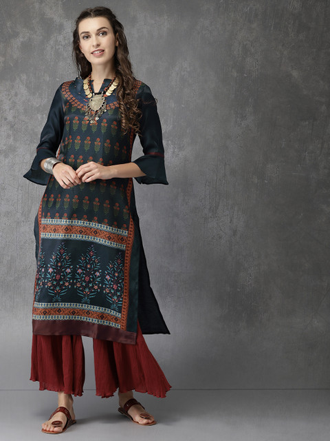 

Anouk Women Navy Blue & Rust Brown Printed Straight Kurta