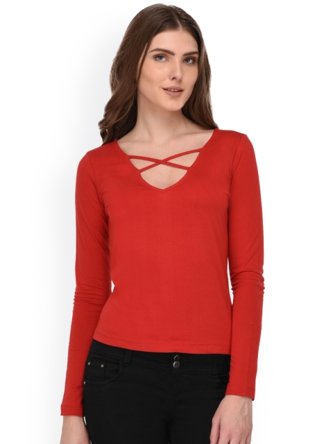 

Rigo Women Red Solid Fitted Top