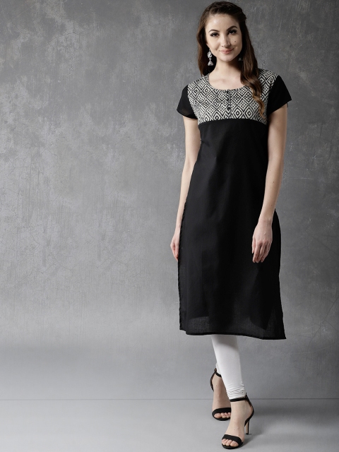 

Anouk Women Black & Beige Yoke Design Straight Kurta