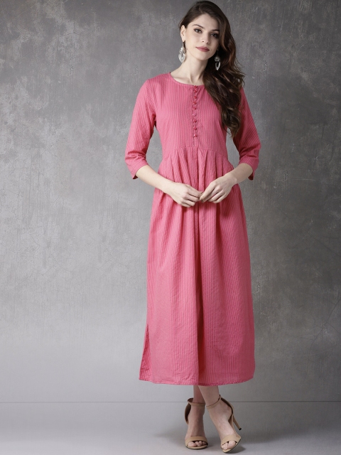 

Anouk Women Pink & White Striped Panelled A-Line Kurta