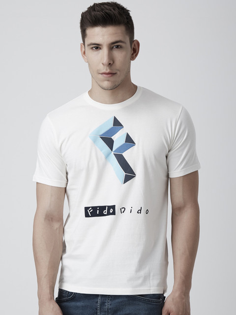 

FIDO DIDO Men White Printed Round Neck Slim Fit T-shirt