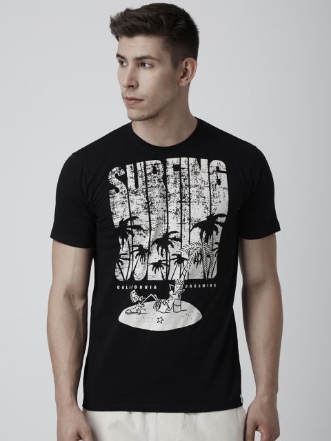 

FIDO DIDO Men Black Printed Round Neck Slim Fit T-shirt