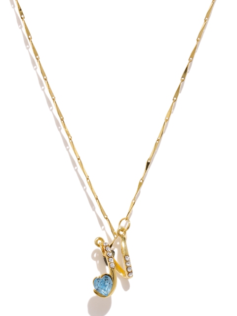 

Yellow Chimes Crystals from Swarovski Collection 22K Gold Plated N-Shaped Pendant with Chain