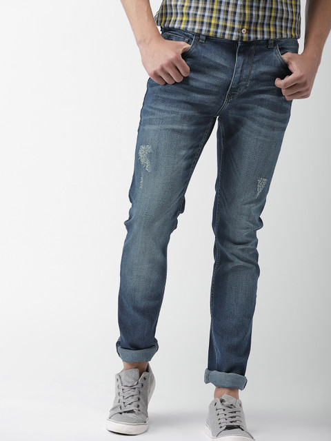 

Mast & Harbour Men Blue Skinny Fit Mid-Rise Mildly Distressed Stretchable Jeans