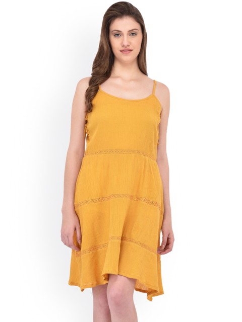 

Rigo Women Mustard Solid Fit and Flare Dress