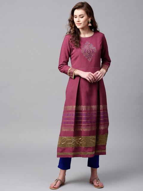 

Tulsattva Women Burgundy Printed A-Line Kurta