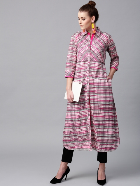 

Tulsattva Women Pink & Off-White Checked Pathani Kurta