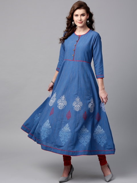 

Tulsattva Women Blue Printed Anarkali Kurta