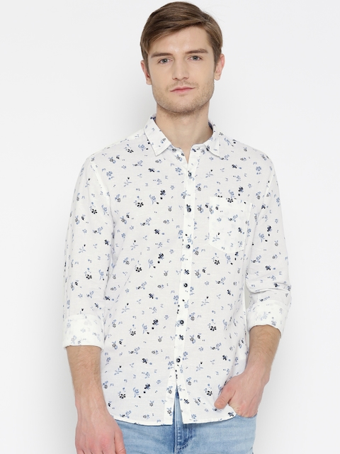 Numero Uno Men White & Blue Regular Fit Printed Casual Shirt