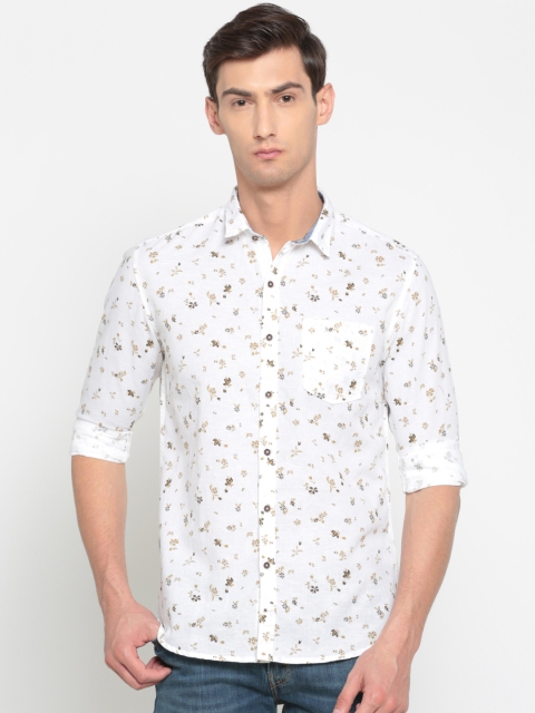 

Numero Uno Men White & Olive Green Regular Fit Floral Print Casual Shirt