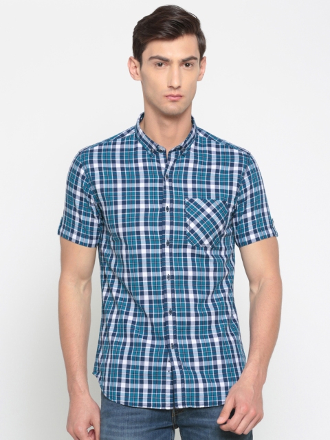 

Numero Uno Men Blue & White Regular Fit Checked Casual Shirt