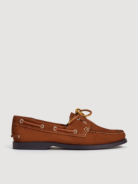 

MANGO MAN Men Brown Leather Boat Shoes